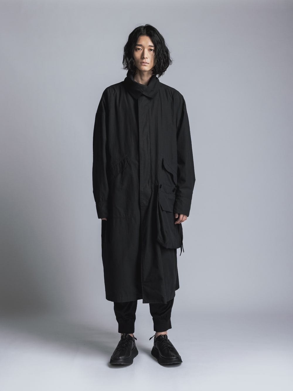 Cotton Linen Garment-Dyed Coat  Black