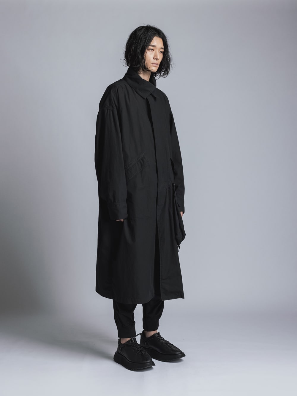 Cotton Linen Garment-Dyed Coat  Black