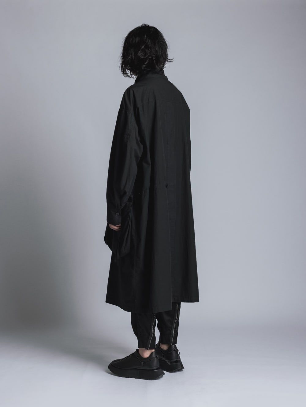 Cotton Linen Garment-Dyed Coat  Black