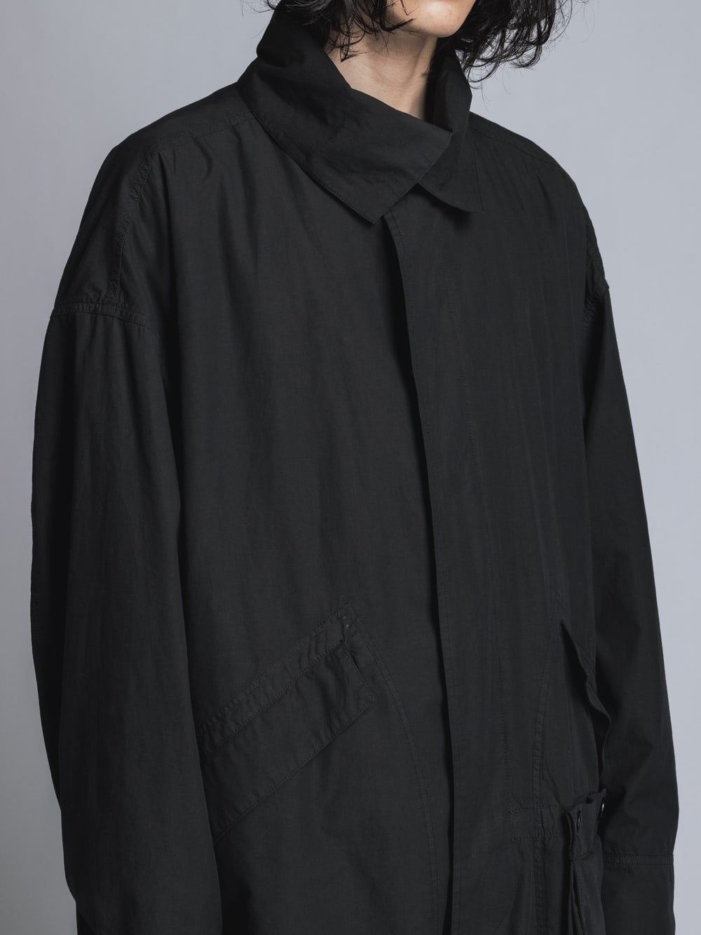 Cotton Linen Garment-Dyed Coat  Black