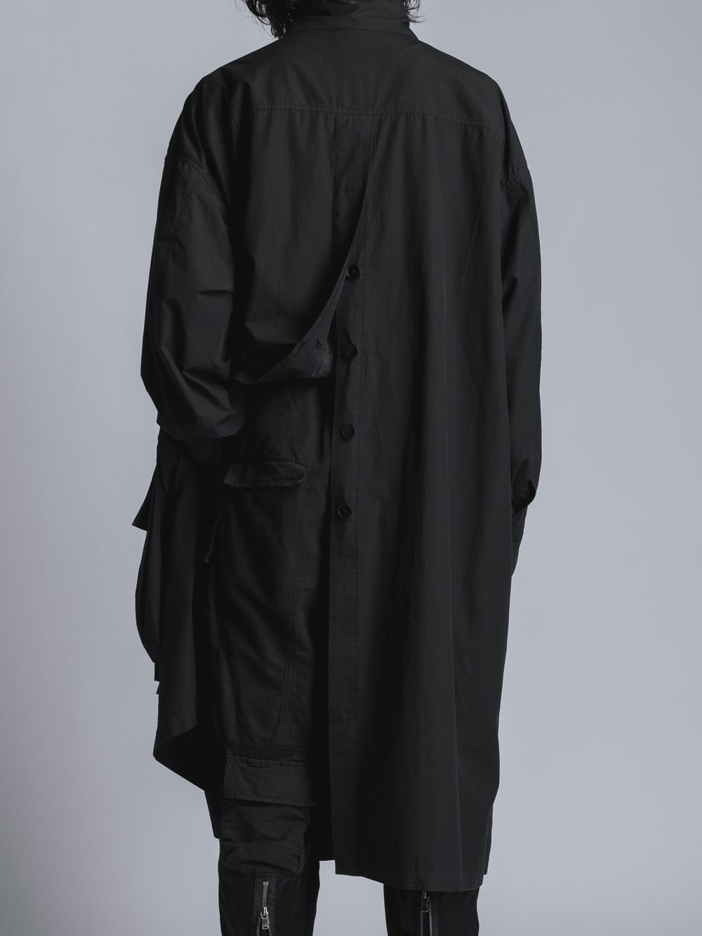 Cotton Linen Garment-Dyed Coat  Black