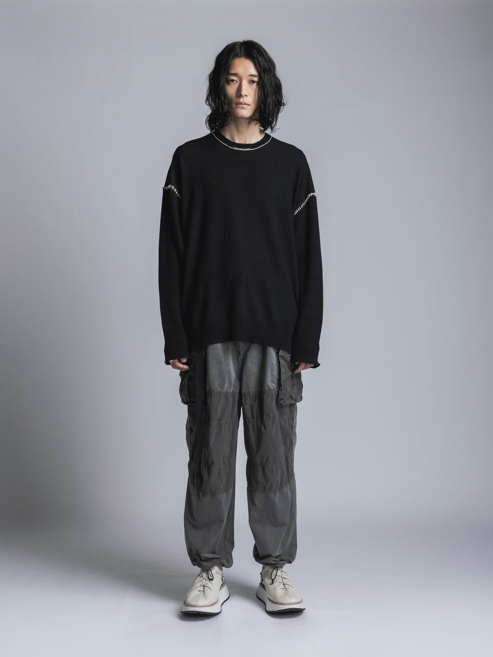 Stretch Wide Cargo Pants  Charcoal