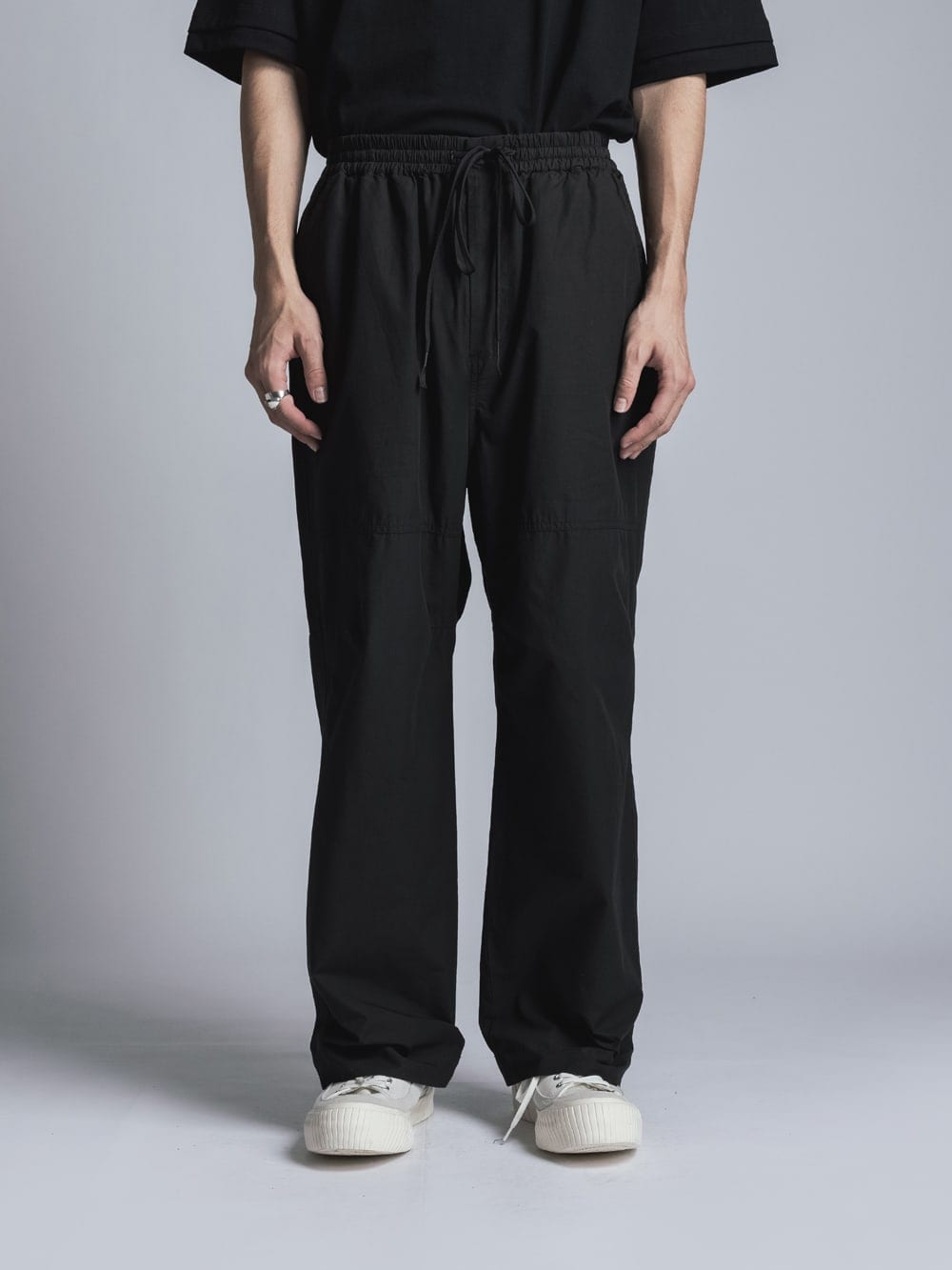 Cotton Linen Garment-Dyed Wide Pants Black