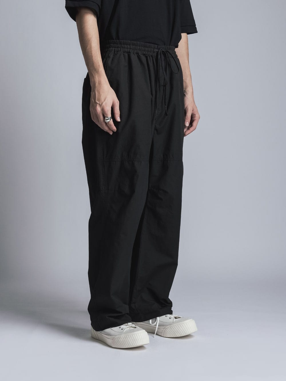 Cotton Linen Garment-Dyed Wide Pants Black