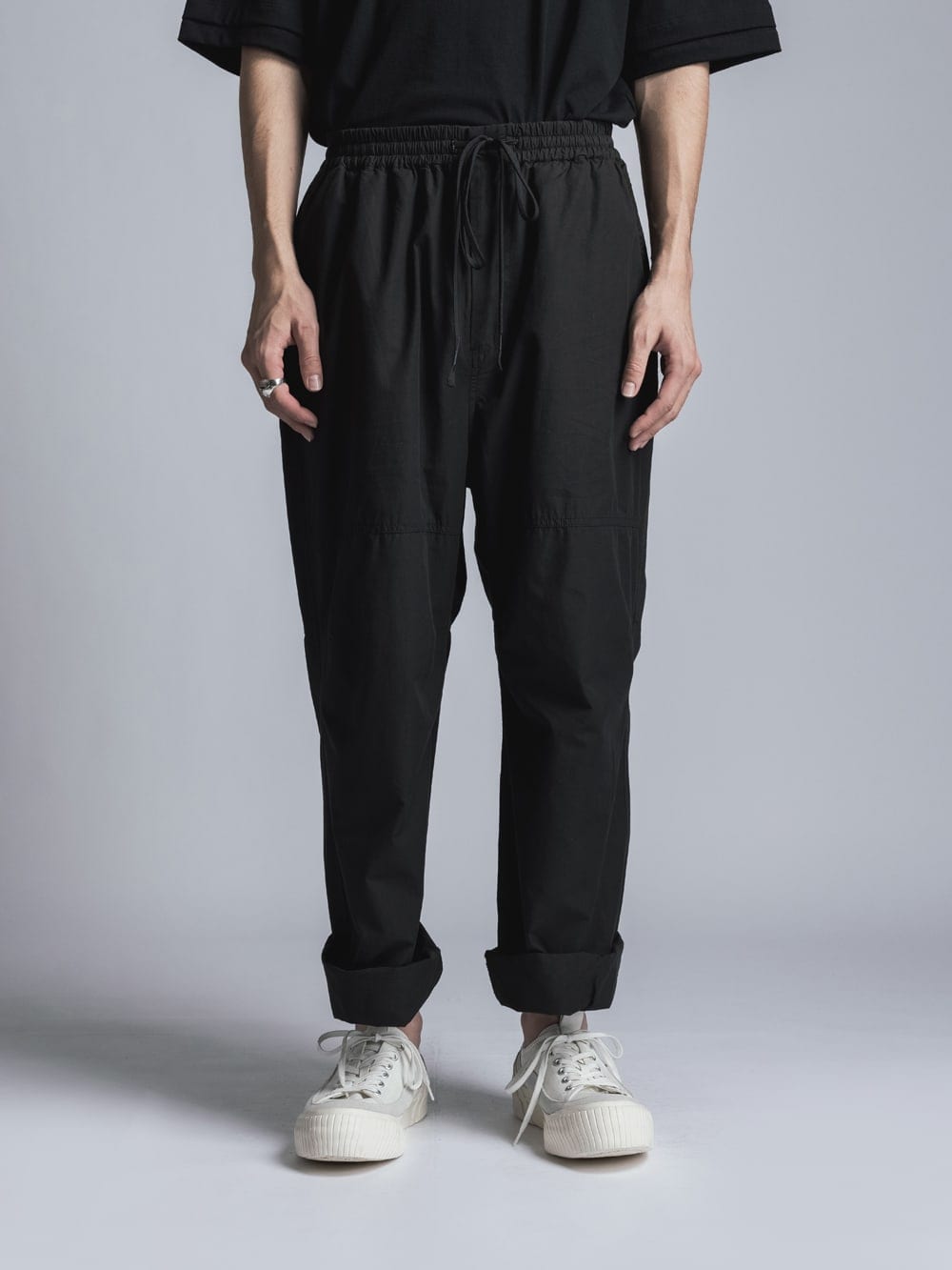 Cotton Linen Garment-Dyed Wide Pants Black