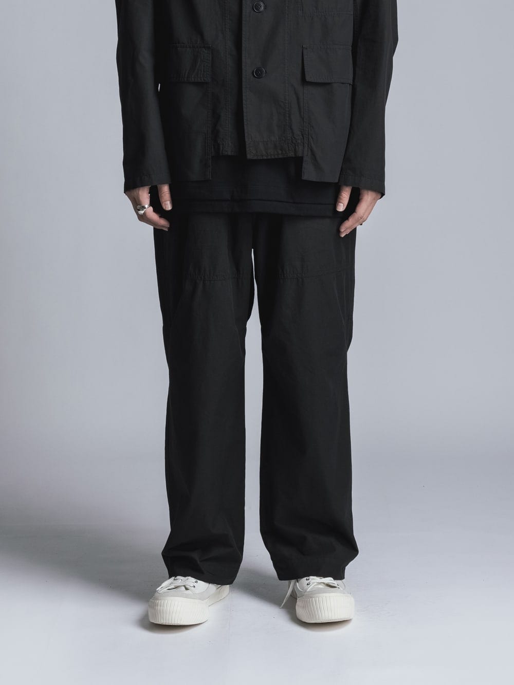 Cotton Linen Garment-Dyed Wide Pants Black