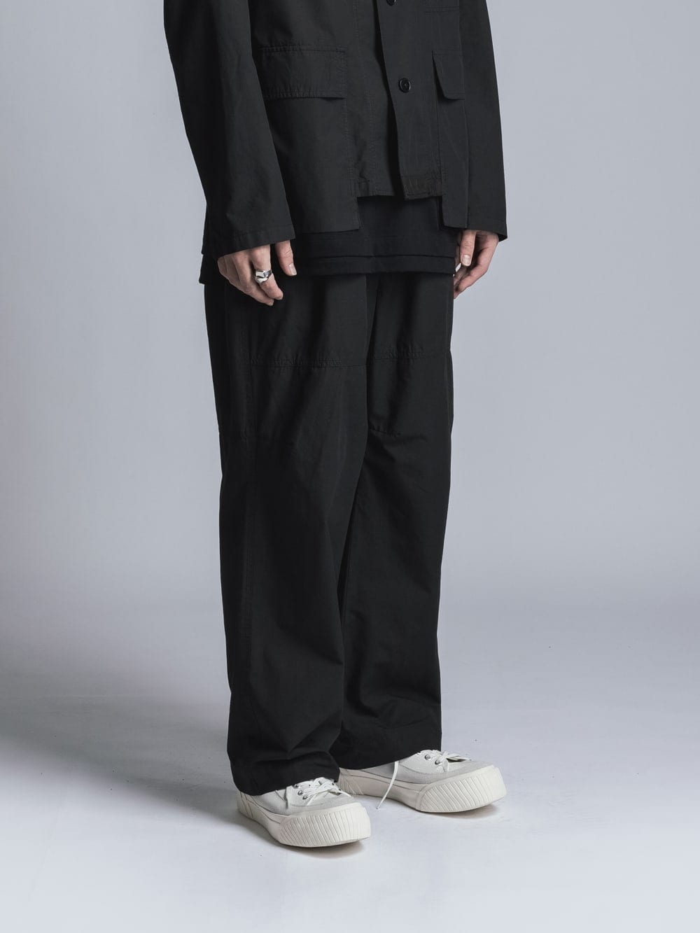 Cotton Linen Garment-Dyed Wide Pants Black