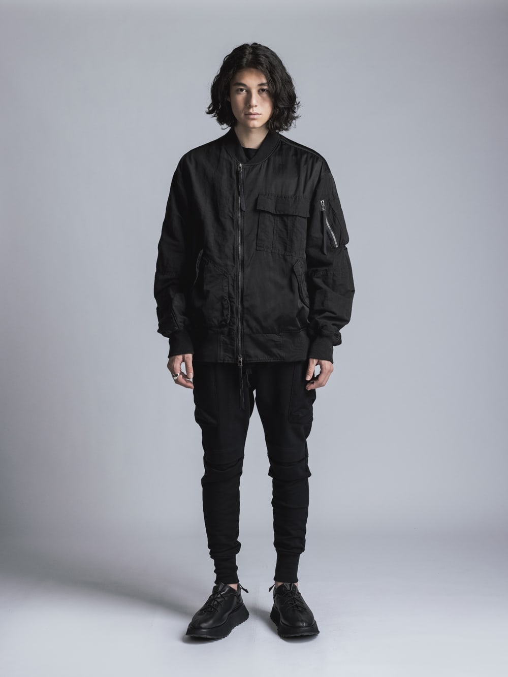 Cotton Rayon / Satin Bomber Jacket  Black