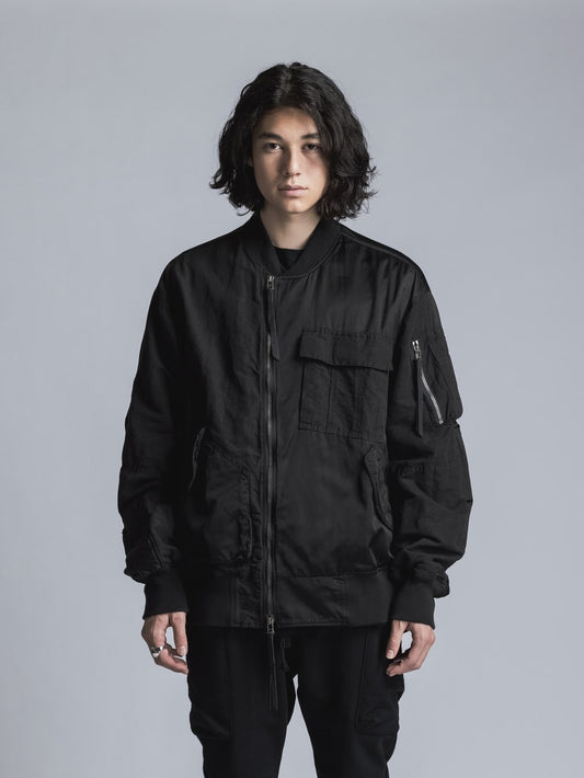 Cotton Rayon / Satin Bomber Jacket  Black