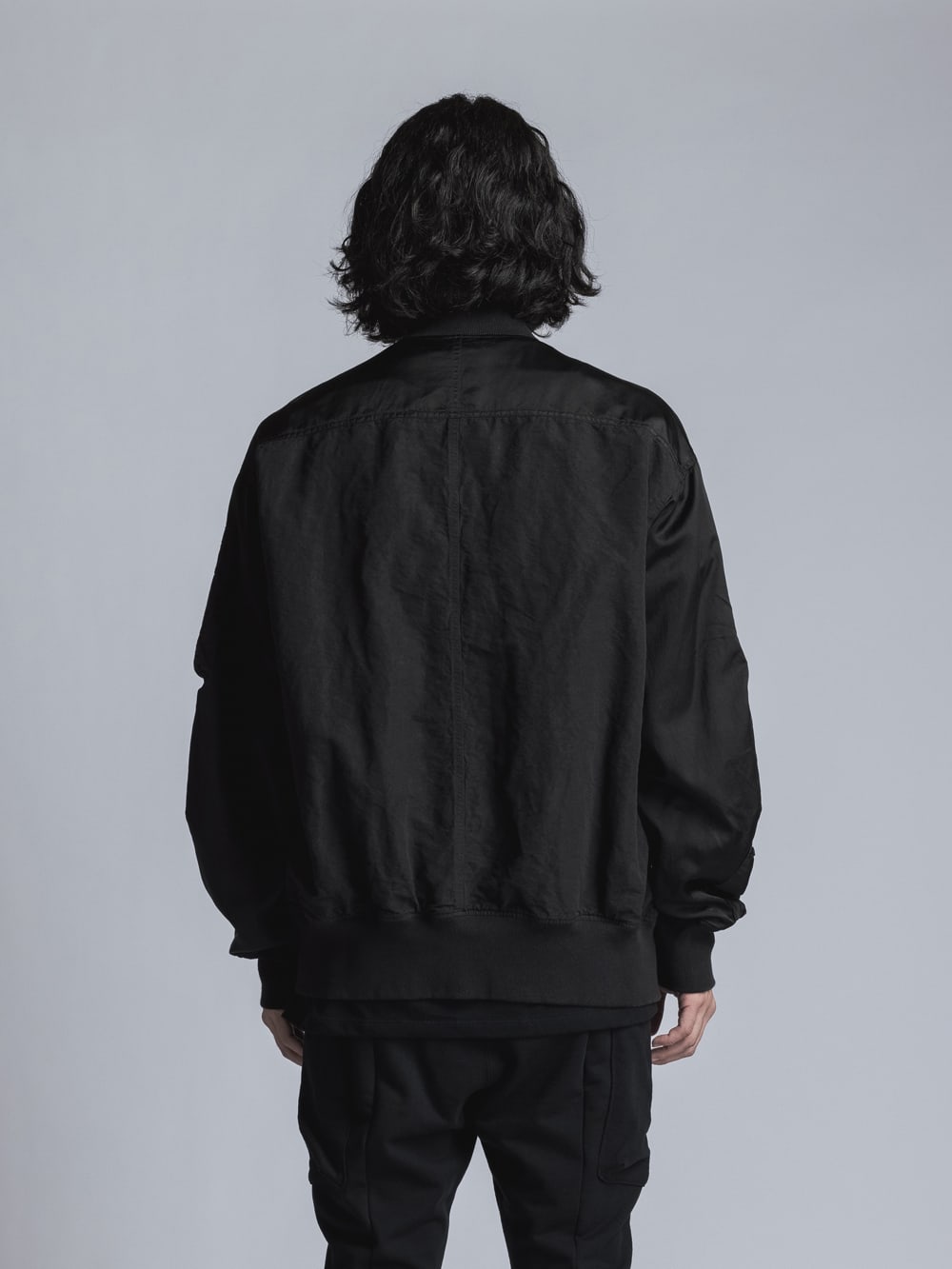 Cotton Rayon / Satin Bomber Jacket  Black