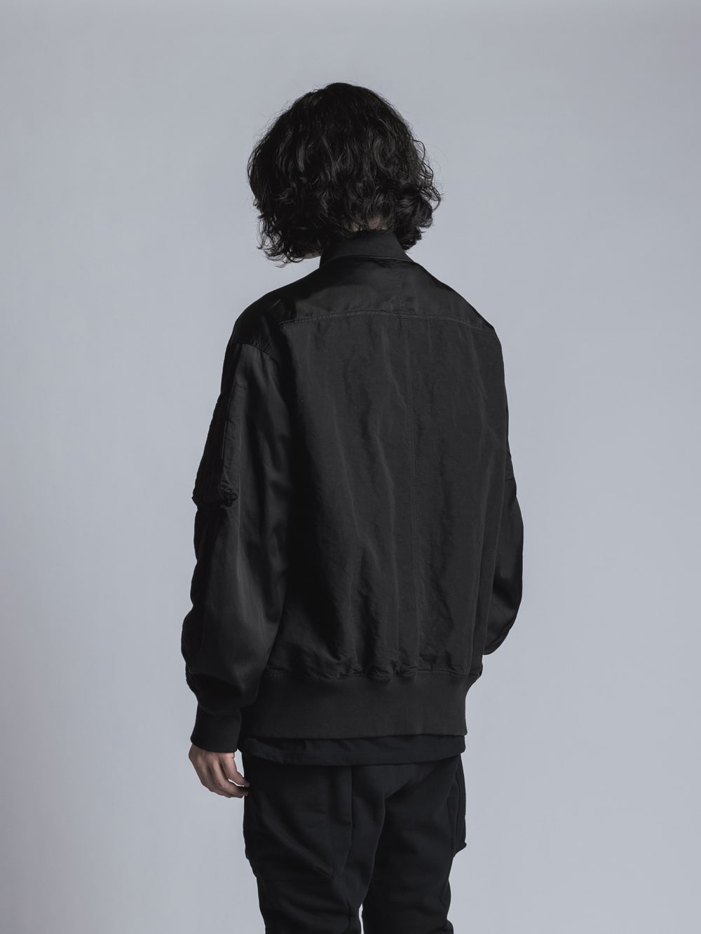 Cotton Rayon / Satin Bomber Jacket  Black