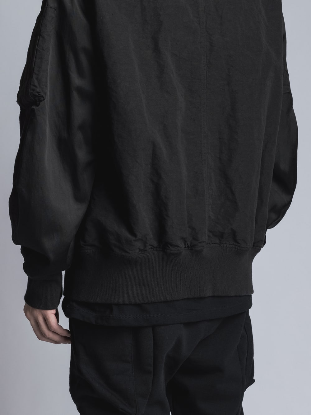 Cotton Rayon / Satin Bomber Jacket  Black