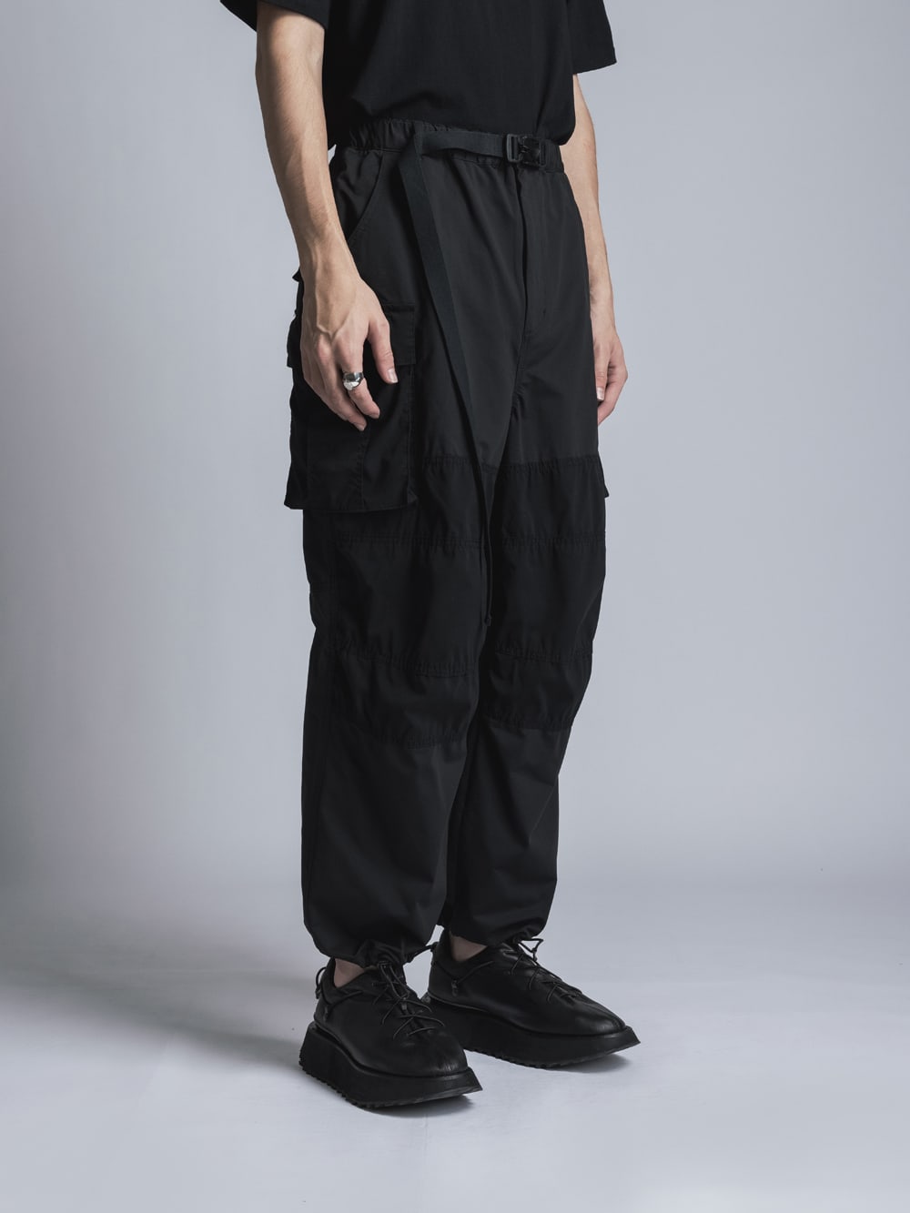 Stretch Wide Cargo Pants  Black