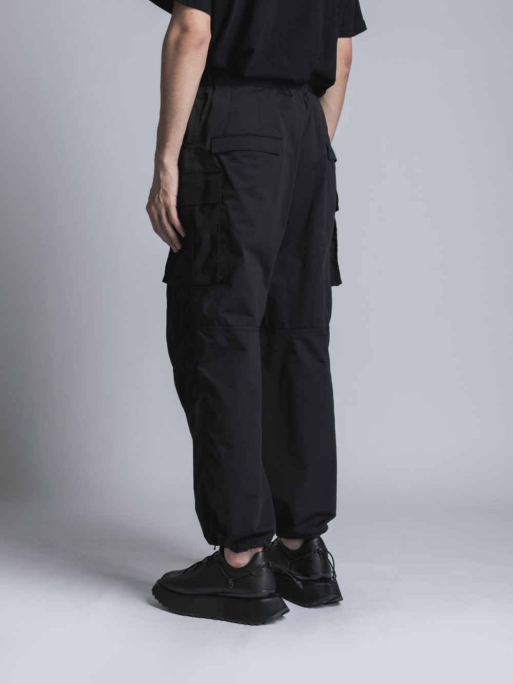 Stretch Wide Cargo Pants  Black