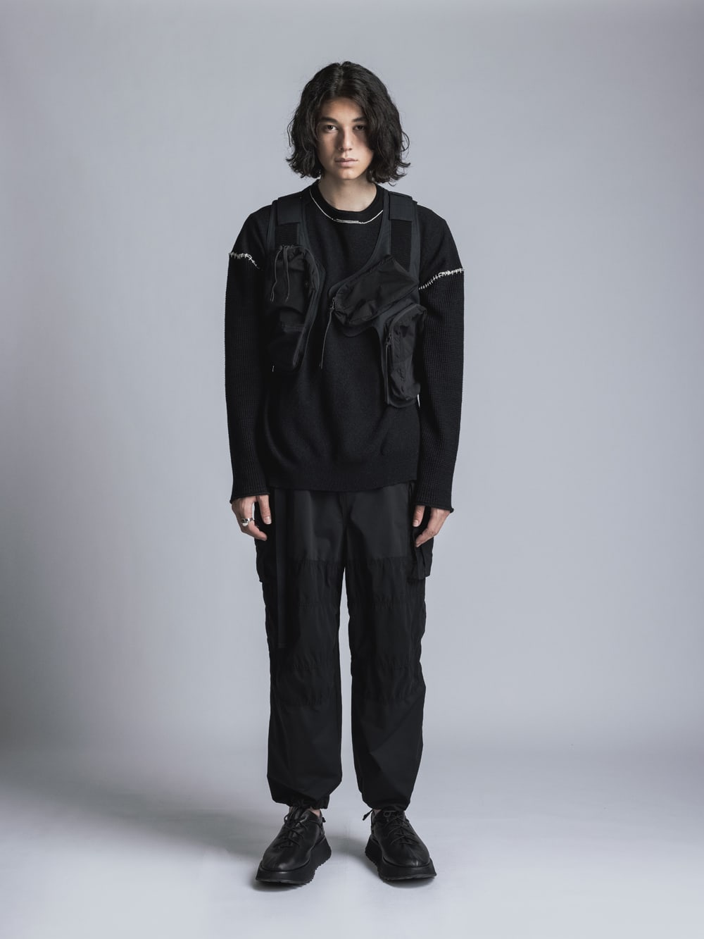 Stretch Wide Cargo Pants  Black