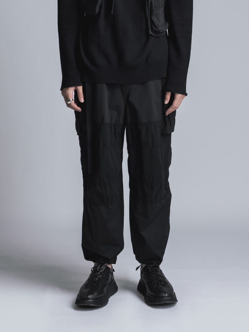 Stretch Wide Cargo Pants  Black