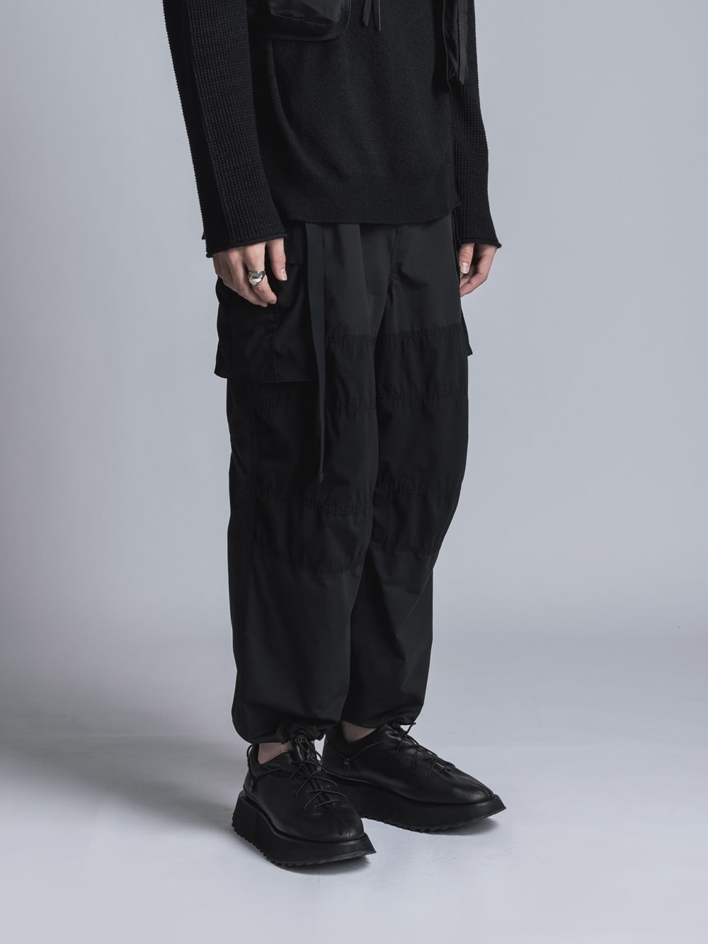 Stretch Wide Cargo Pants  Black