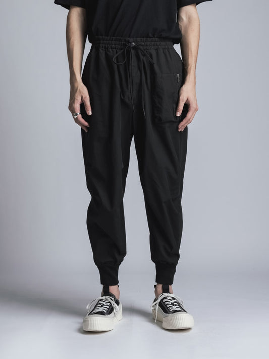 Cotton Linen Garment-Dyed Rib Pants  Black