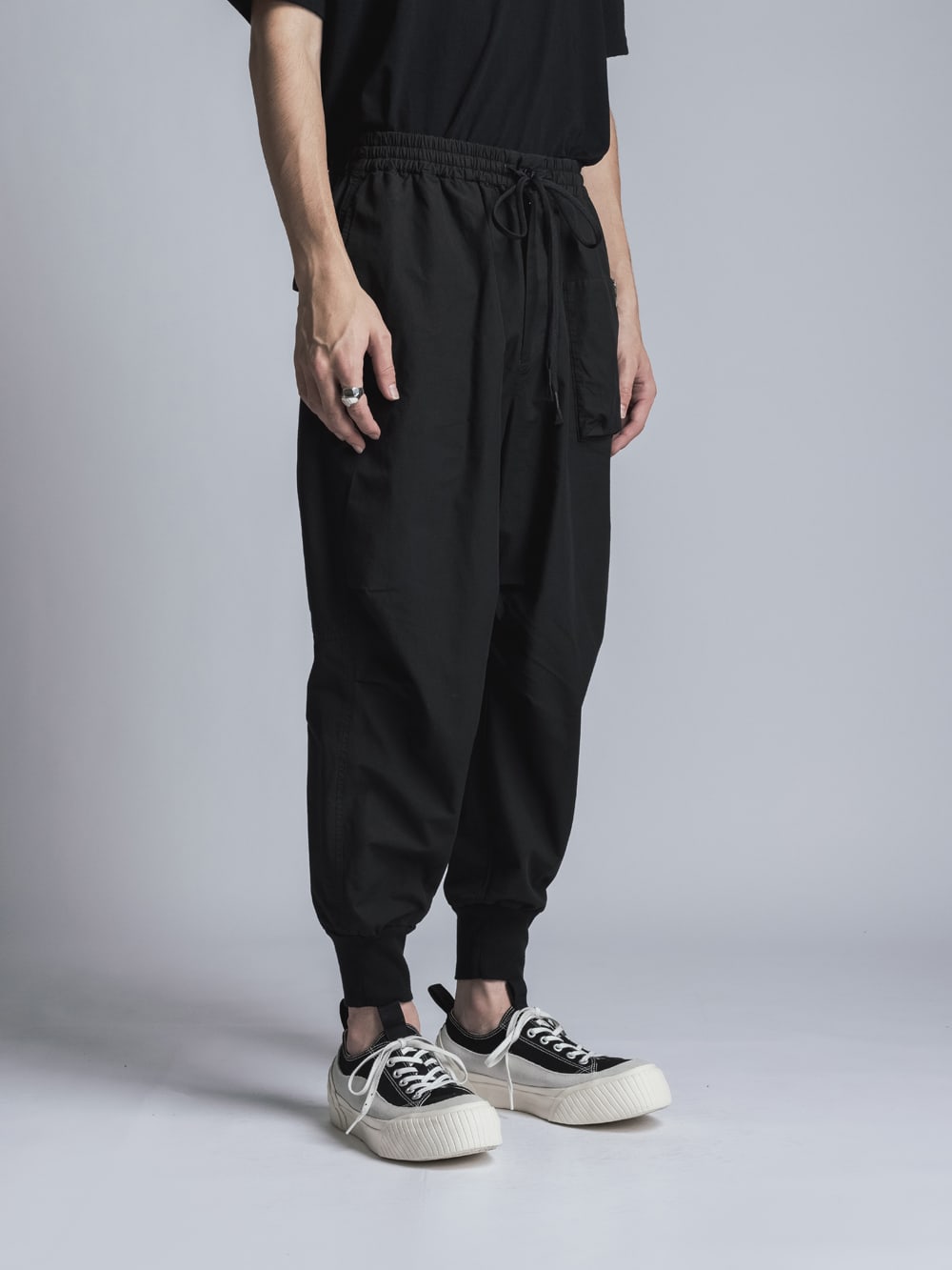 Cotton Linen Garment-Dyed Rib Pants  Black