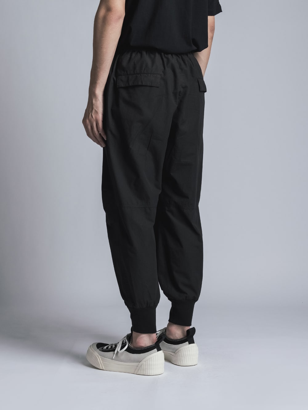 Cotton Linen Garment-Dyed Rib Pants  Black