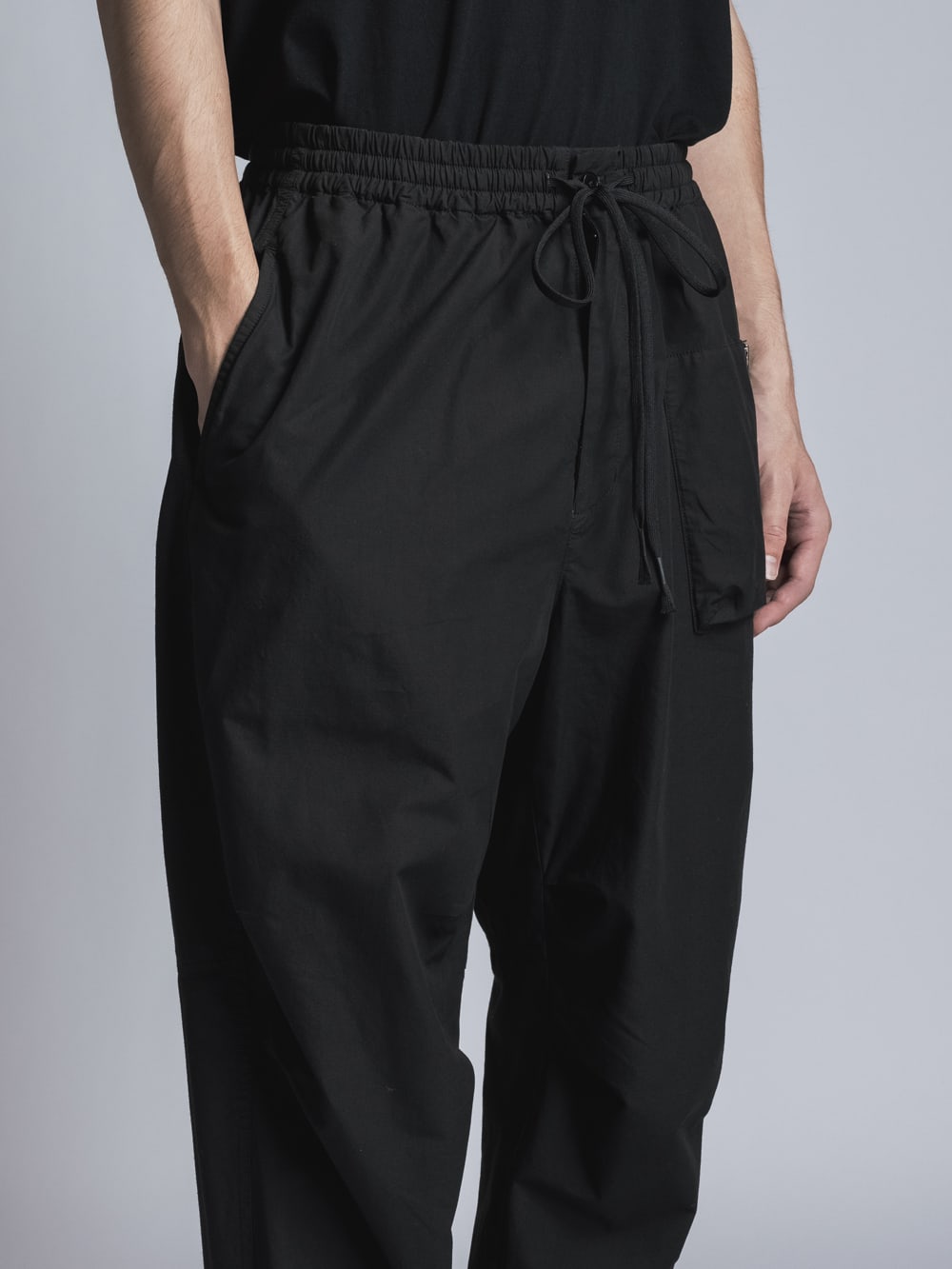 Cotton Linen Garment-Dyed Rib Pants  Black