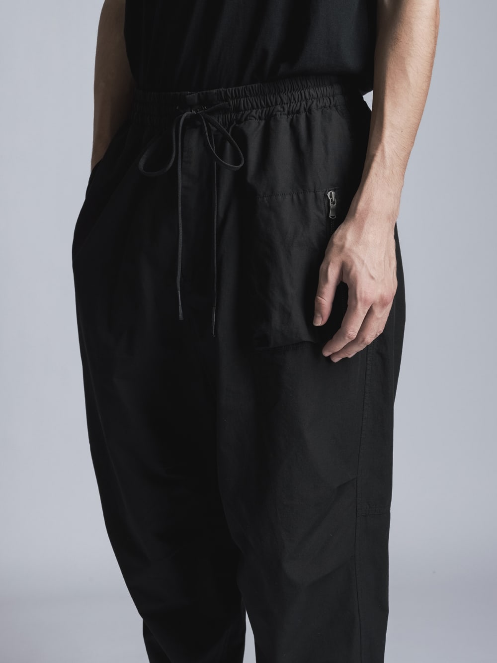 Cotton Linen Garment-Dyed Rib Pants  Black