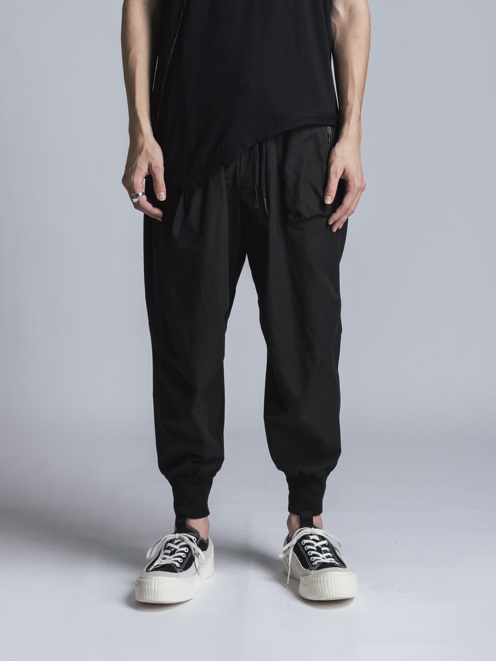 Cotton Linen Garment-Dyed Rib Pants  Black