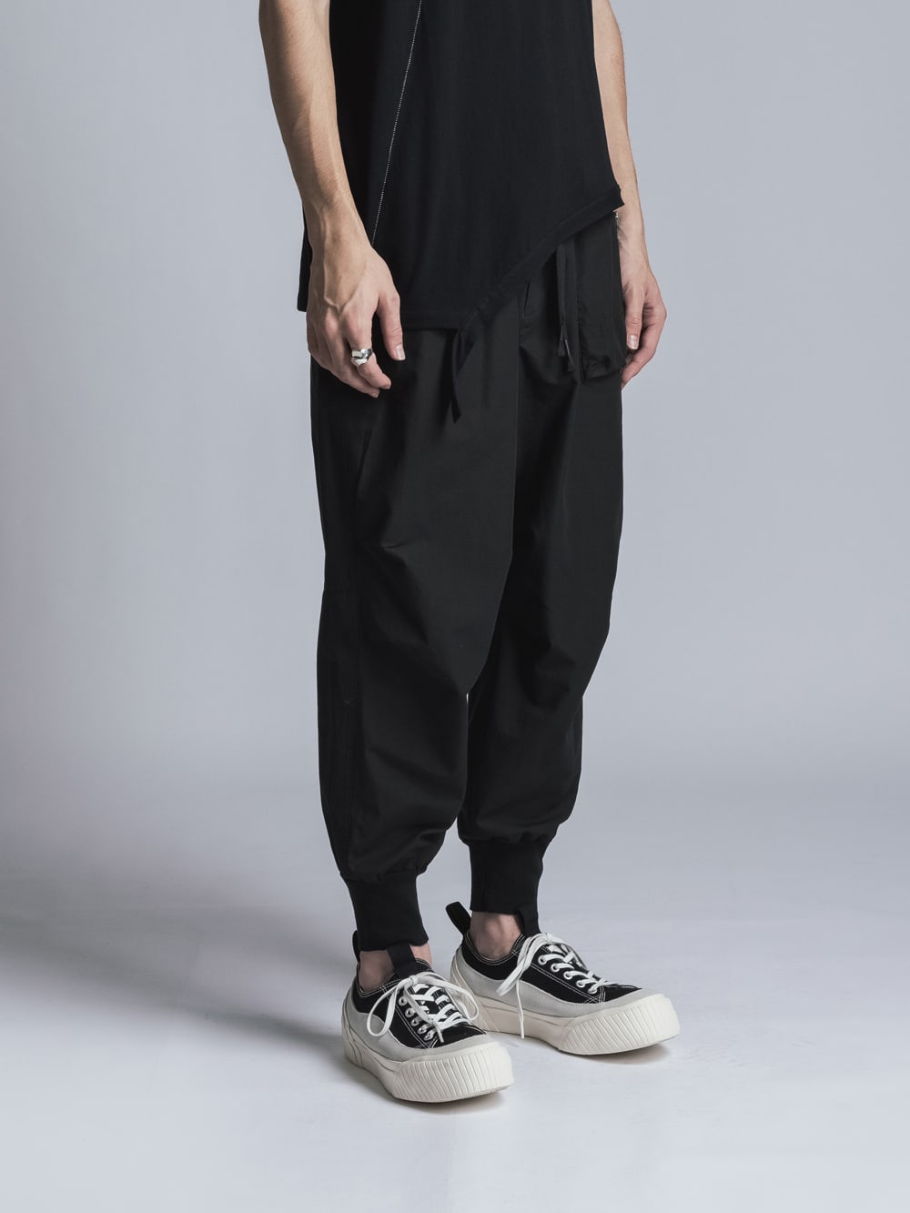 Cotton Linen Garment-Dyed Rib Pants  Black