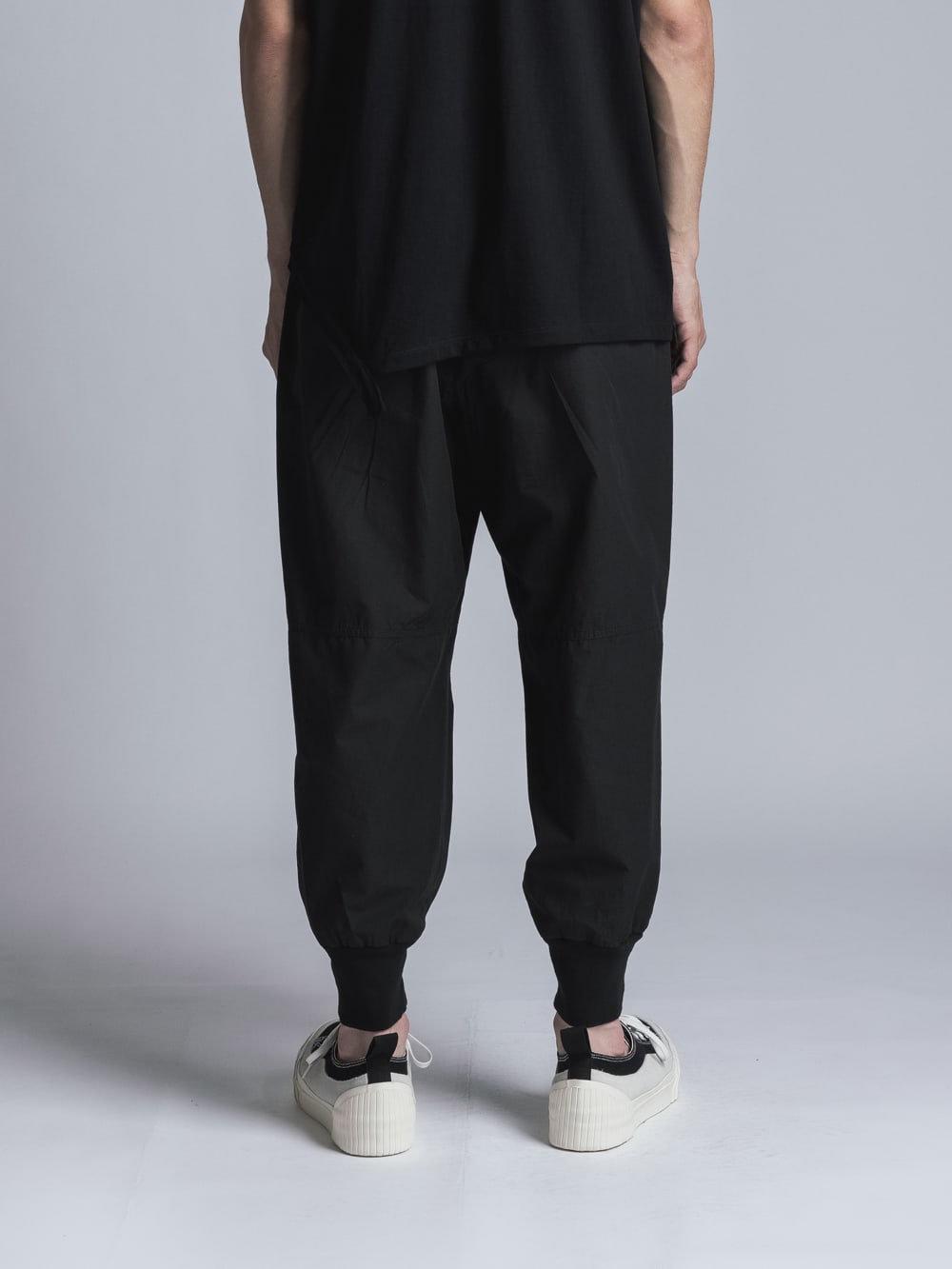 Cotton Linen Garment-Dyed Rib Pants  Black