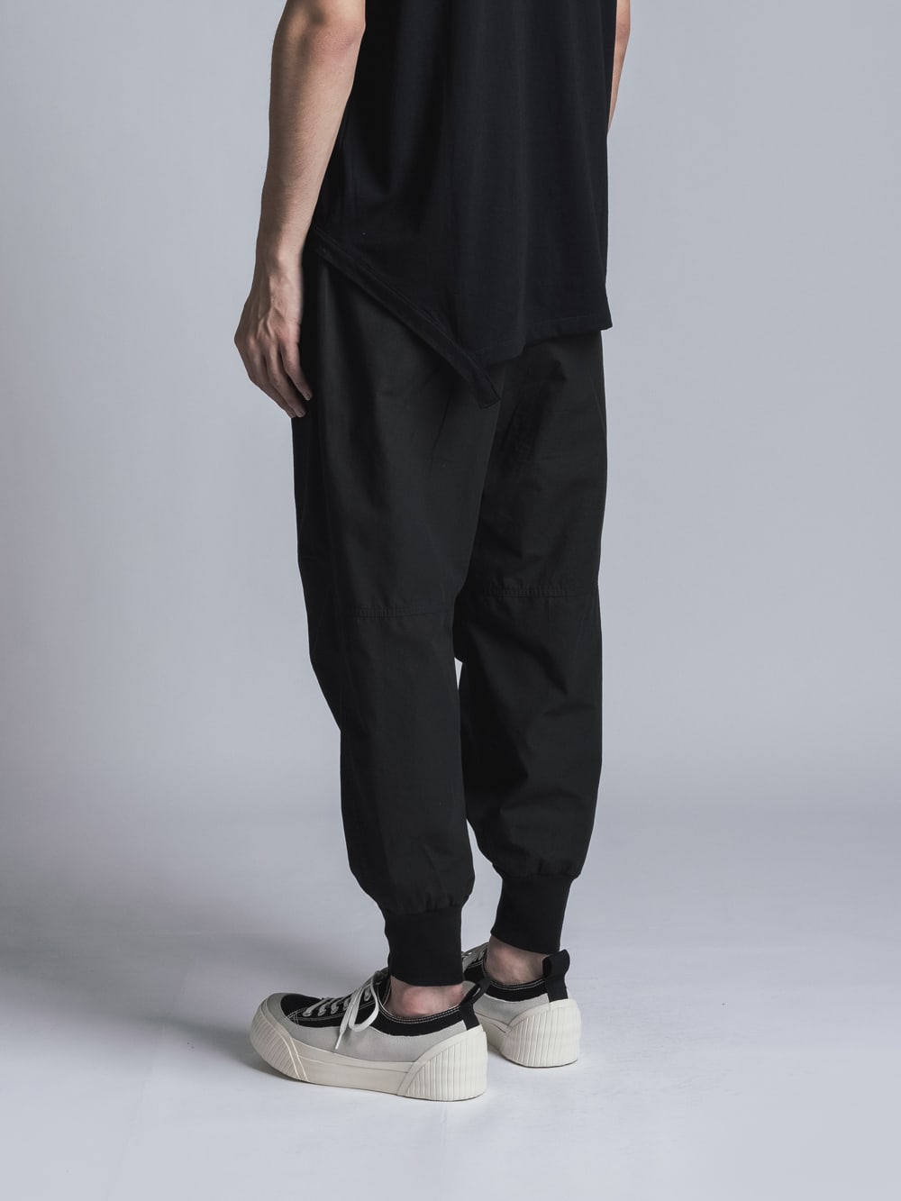 Cotton Linen Garment-Dyed Rib Pants  Black