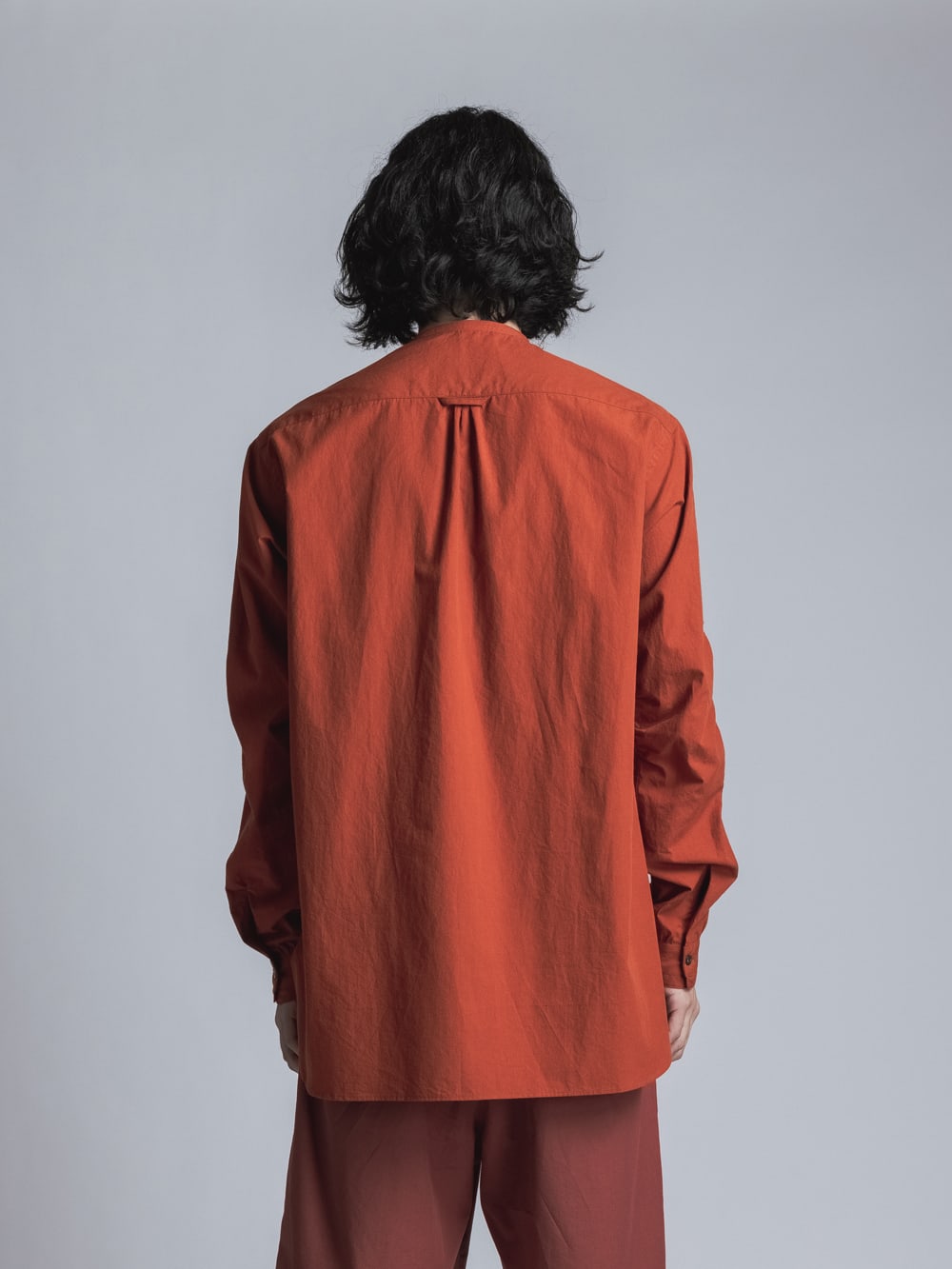 Typewriter Band Collar Shirt  Brick Red