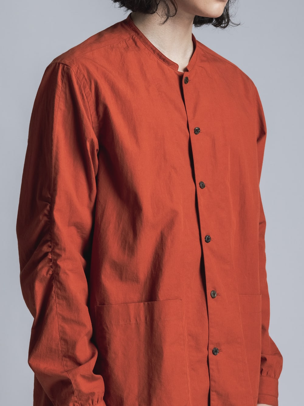 Typewriter Band Collar Shirt  Brick Red