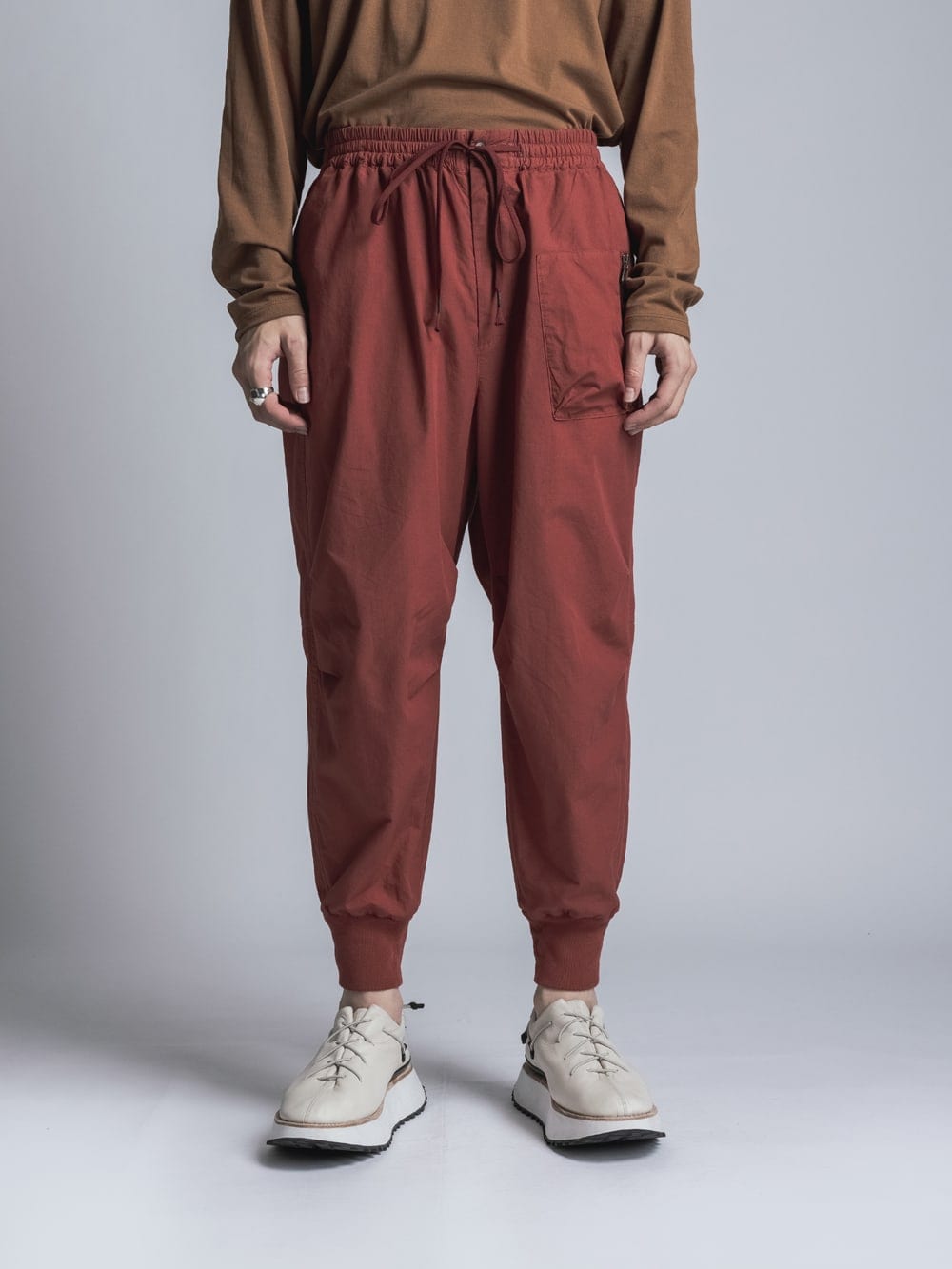 Cotton Linen Garment-Dyed Rib Pants Brick Red