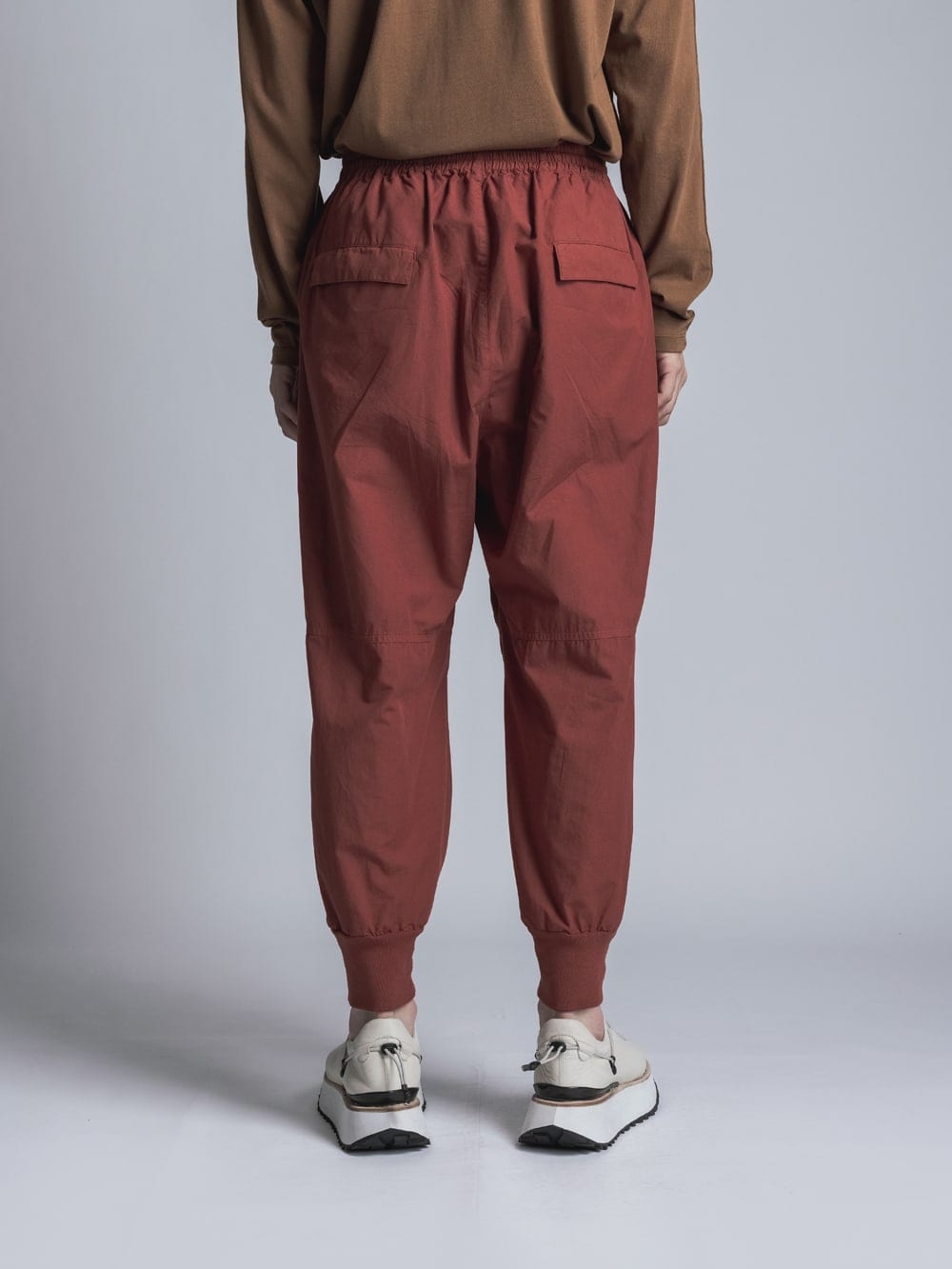 Cotton Linen Garment-Dyed Rib Pants Brick Red