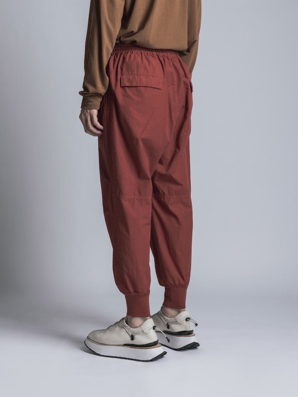 Cotton Linen Garment-Dyed Rib Pants Brick Red