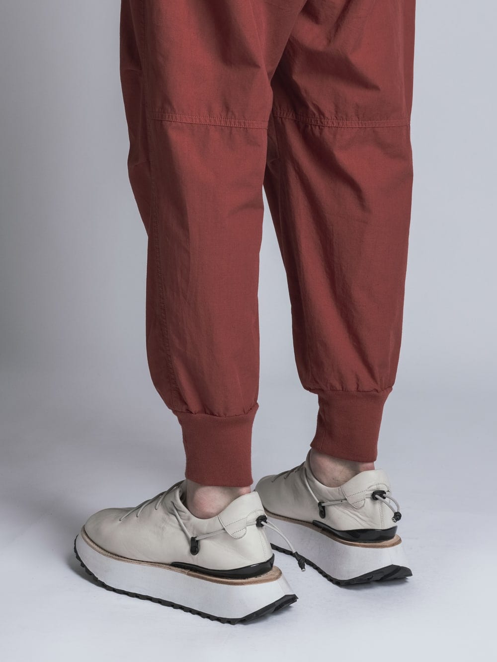 Cotton Linen Garment-Dyed Rib Pants Brick Red