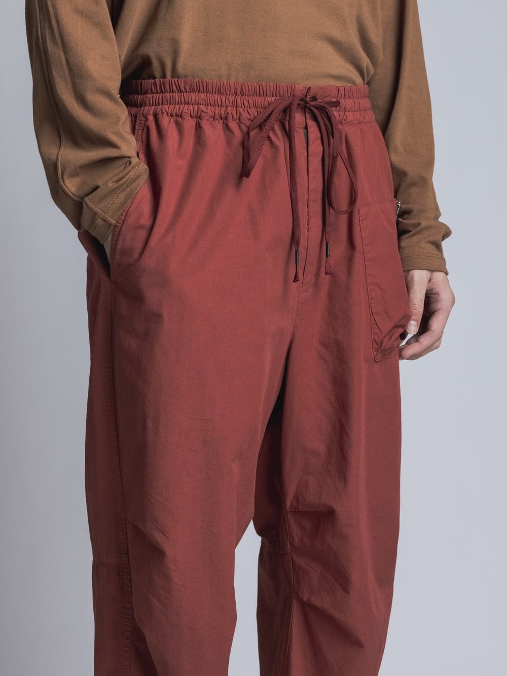 Cotton Linen Garment-Dyed Rib Pants Brick Red