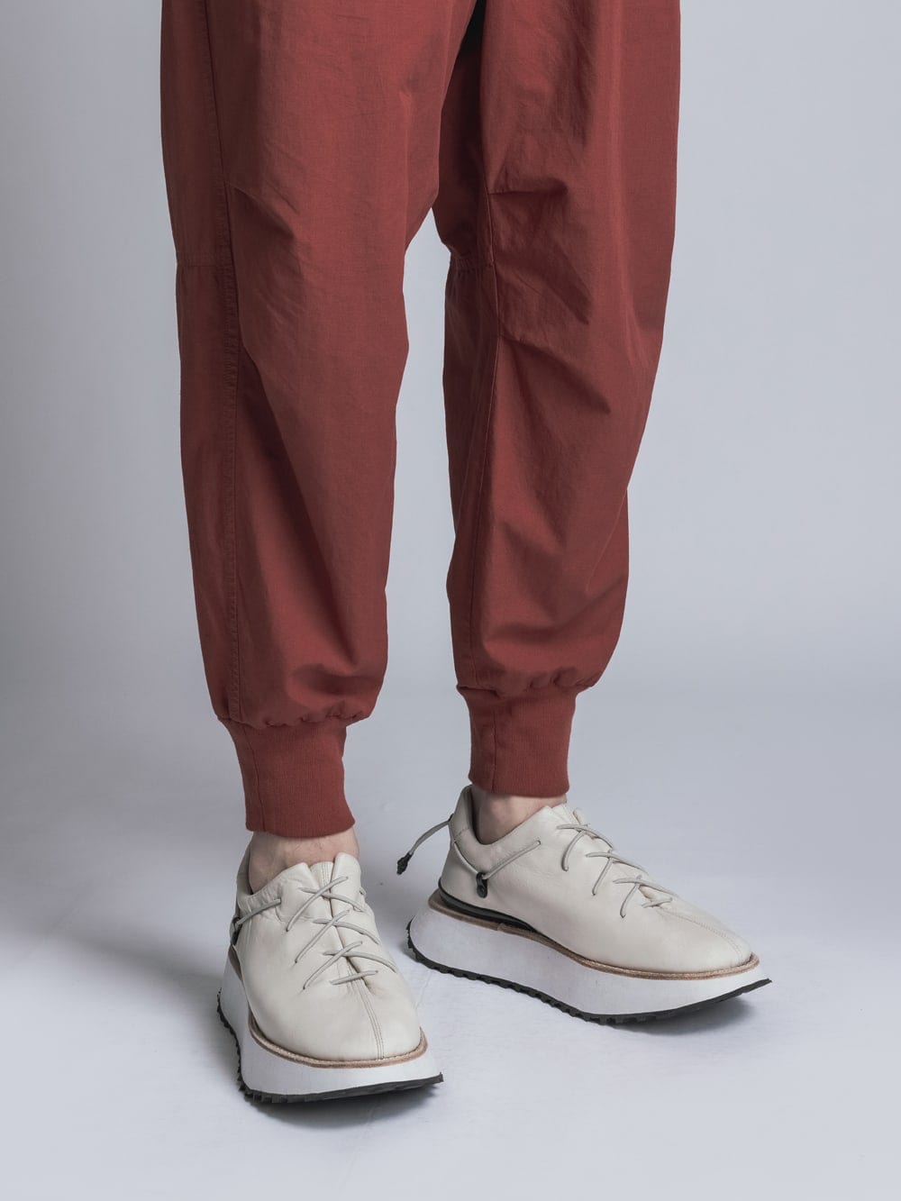 Cotton Linen Garment-Dyed Rib Pants Brick Red