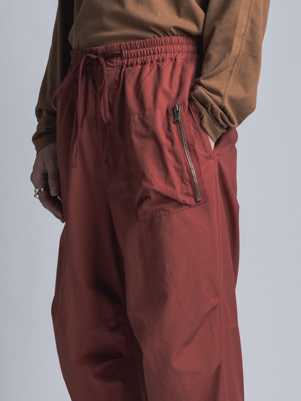 Cotton Linen Garment-Dyed Rib Pants Brick Red