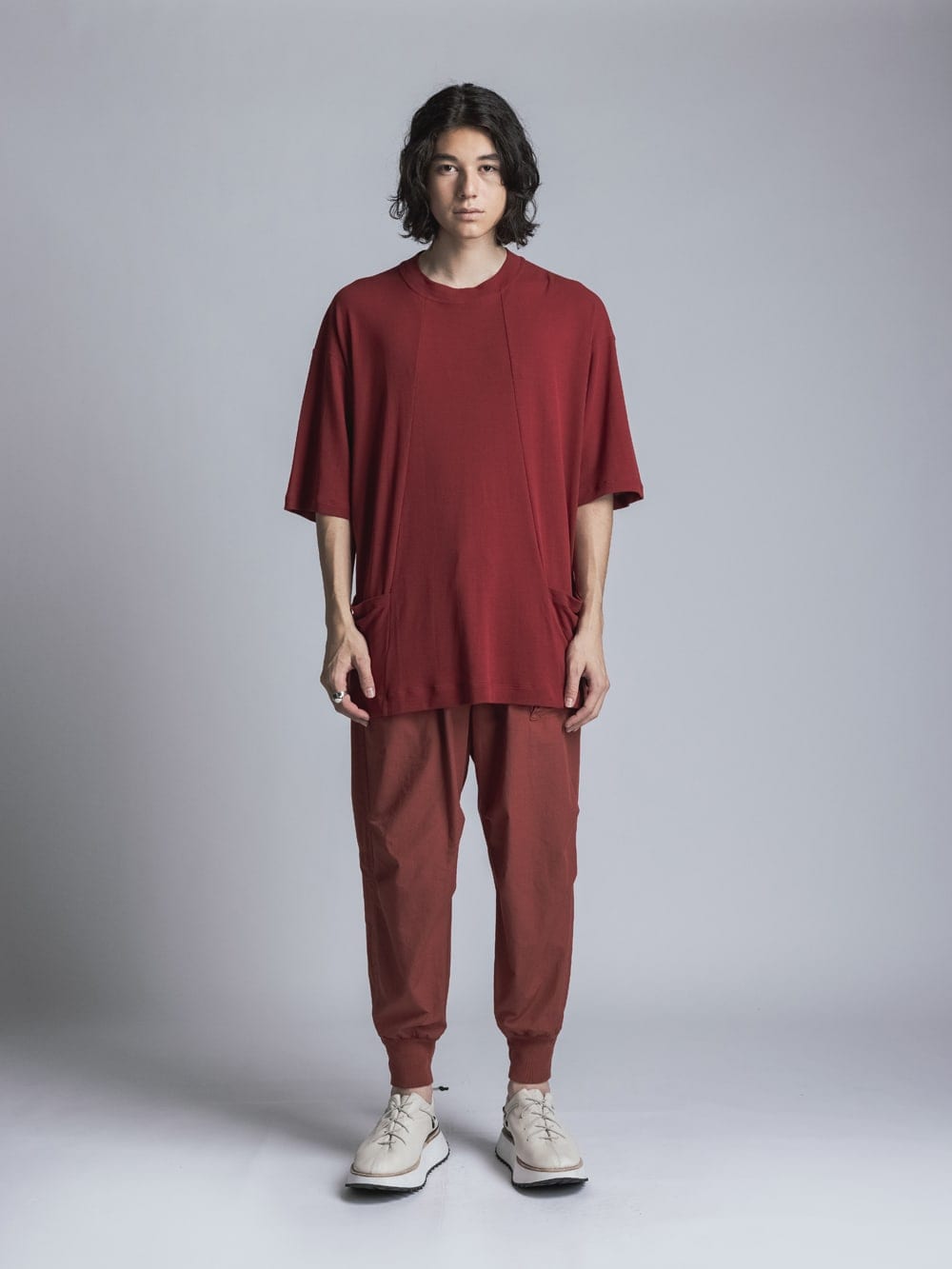 Cotton Linen Garment-Dyed Rib Pants Brick Red