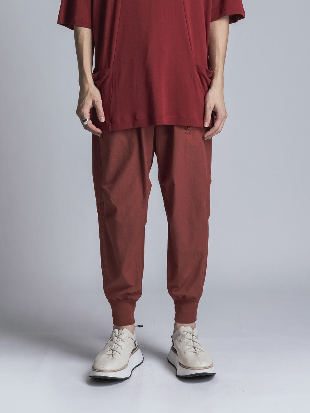 Cotton Linen Garment-Dyed Rib Pants Brick Red