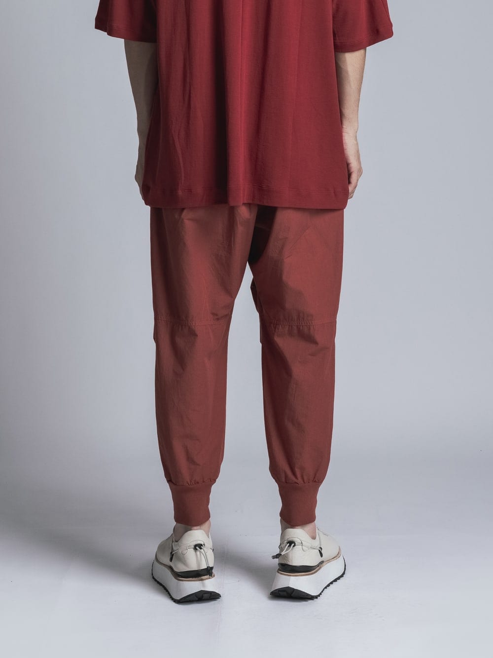 Cotton Linen Garment-Dyed Rib Pants Brick Red