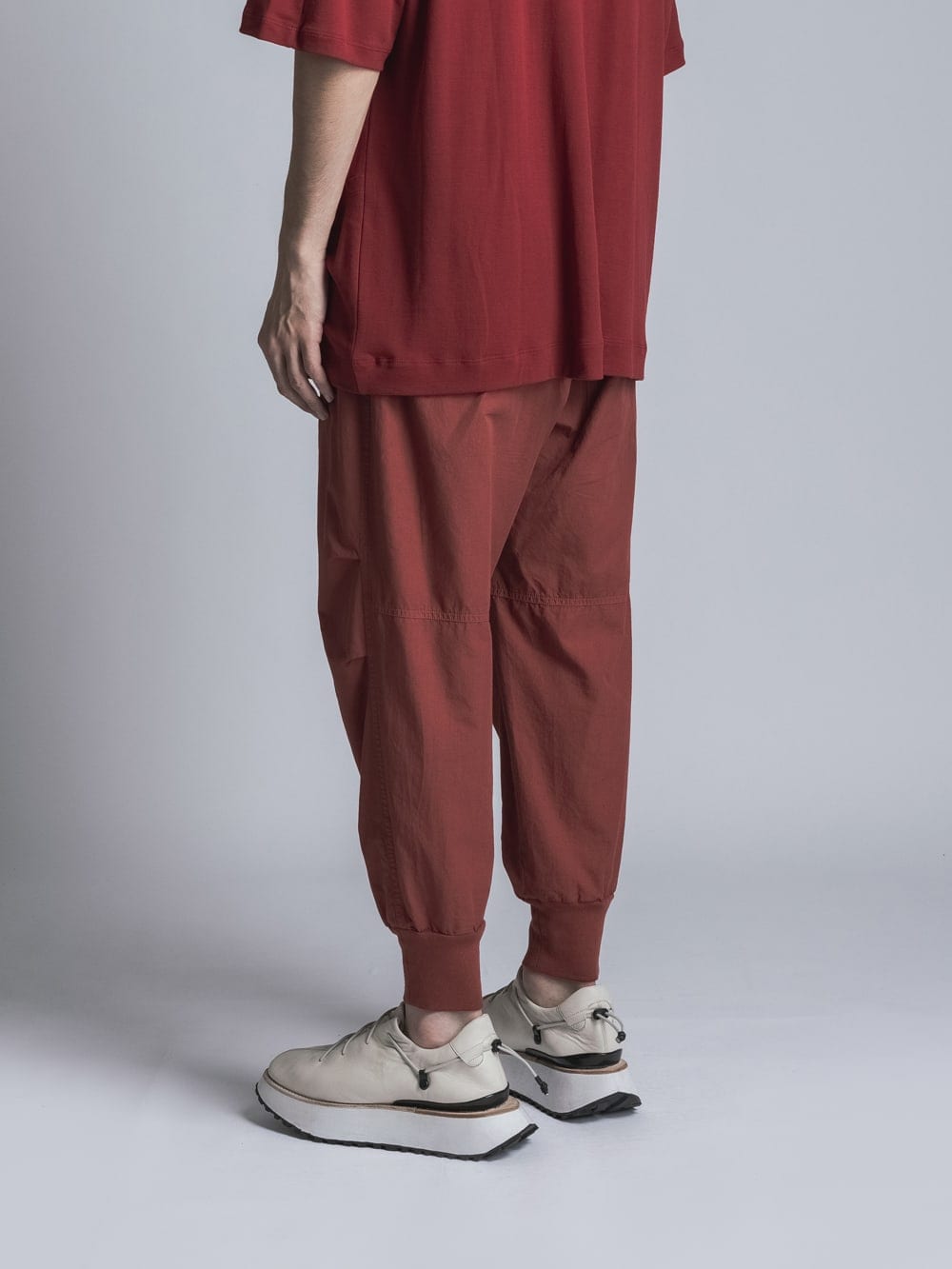 Cotton Linen Garment-Dyed Rib Pants Brick Red