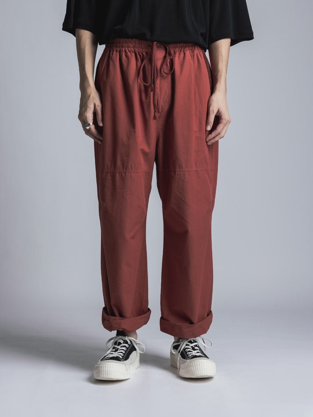 Cotton Linen Garment-Dyed Wide Pants Brick Red