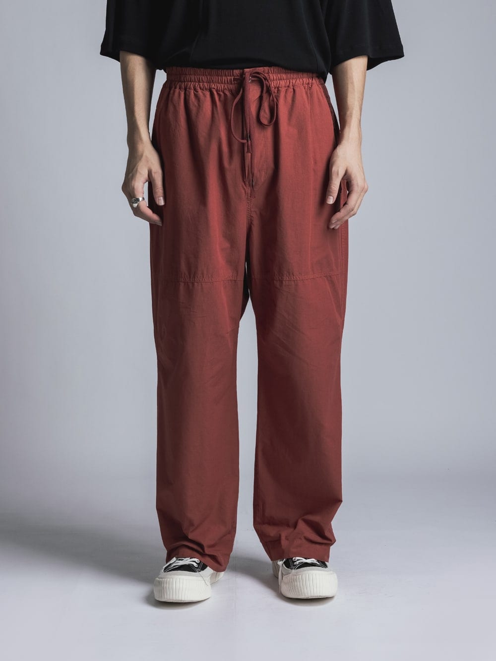 Cotton Linen Garment-Dyed Wide Pants Brick Red