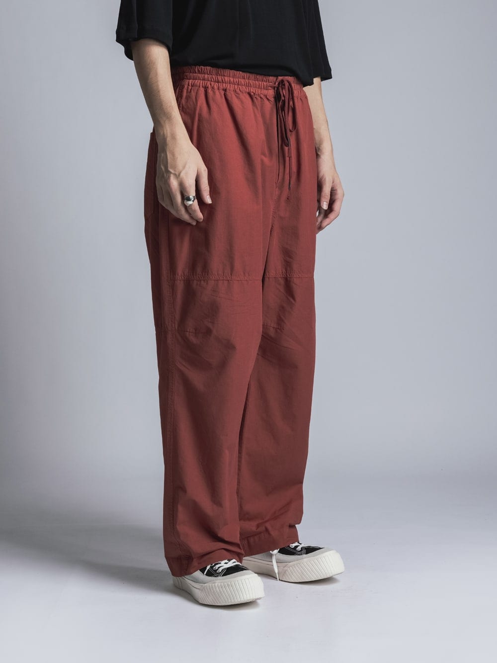 Cotton Linen Garment-Dyed Wide Pants Brick Red