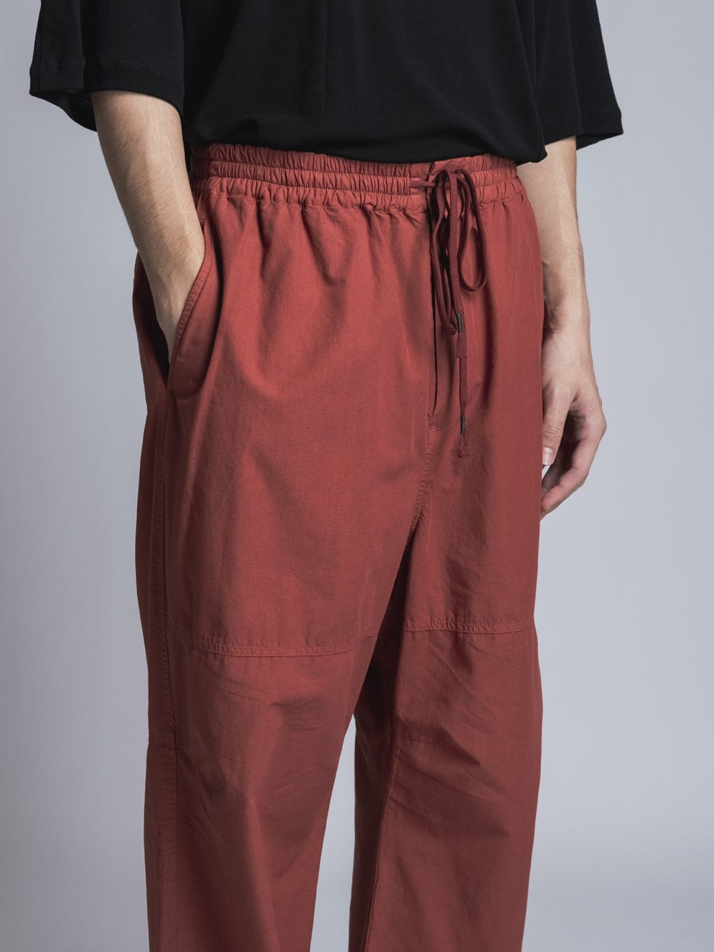 Cotton Linen Garment-Dyed Wide Pants Brick Red