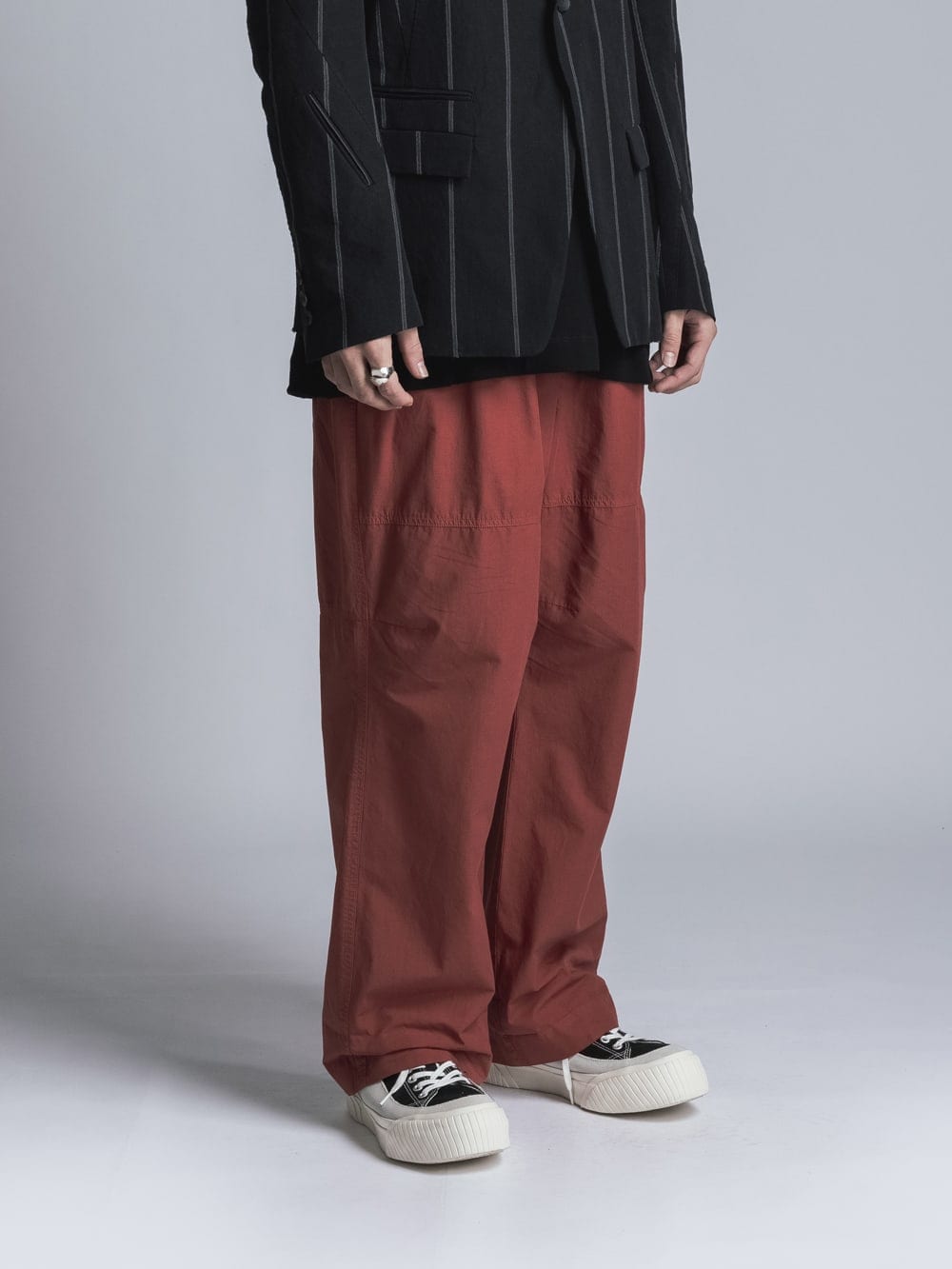 Cotton Linen Garment-Dyed Wide Pants Brick Red