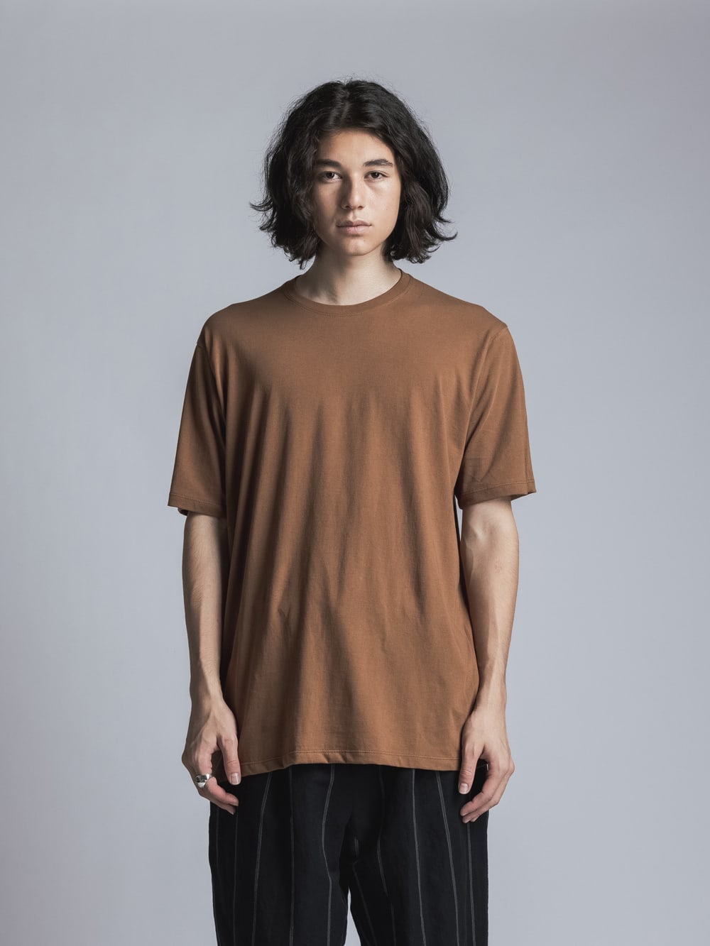 Jersey Stitch Embroidered T-shirt  Brown