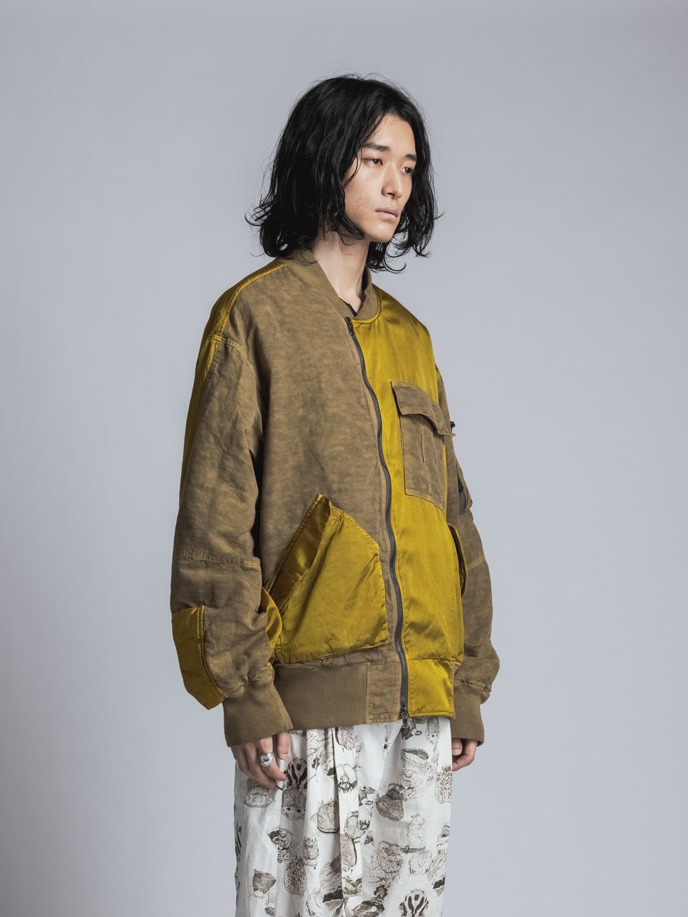 Cotton Rayon / Satin Bomber Jacket  Yellow Ocher